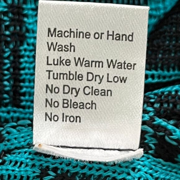 Ming Wang Cardigan Size 3X Teal Black Funky Artsy Abstract Colorful Work Office - Picture 14 of 15